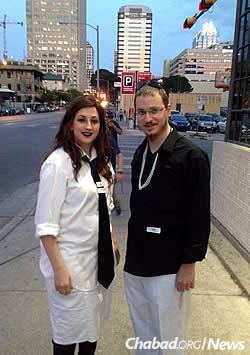 Rabbi Mendy and Mussy Levertov in Austin, dressed for last year&#39;s “black-and-white” Purim party