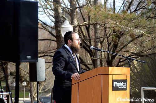 Rabbi Zvi Yaakov Zwiebel, co-director of Chabad’s Librescu Jewish Student Center, said: “We don’t fight darkness with darkness; we fight darkness with light.”