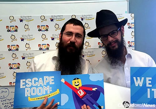 Rabbi Levi Kotlarsky, left, and Rabbi Yossi Cadaner of Merkos Suite 302 tested the project before it took off. (Photo: CKids)