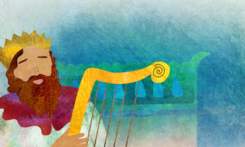 King David playing the harp. - Art by Sefira Lightstone