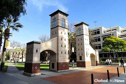 Rabbi Shaya and Brochy Bernstein co-direct the Chabad Student Center at San Jose State University in California. Pictured is the Boccardo Gate on campus. (Photo: Wikimedia Commons)
