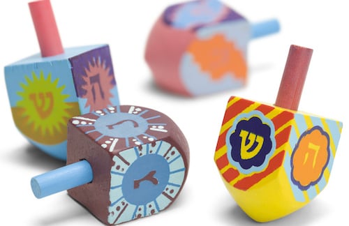 Izzy 'n' Dizzy Hanukkah Dreidels Emoji Printed Wood Dreidel Chanukah Spinning Draidel Game 4 Pack Medium 