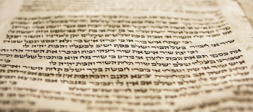 Close-up of an open Torah Scroll.