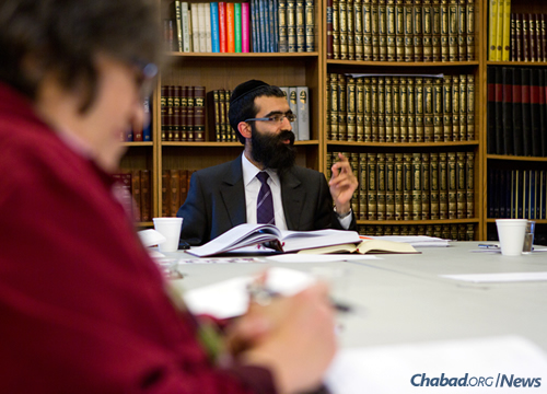 Rabbi Binyomin Bitton, above, has led the dedicated students who have spent Mondays learning Tanya, the central text of Chabad chassidus. (Photo: Noam Dehan)