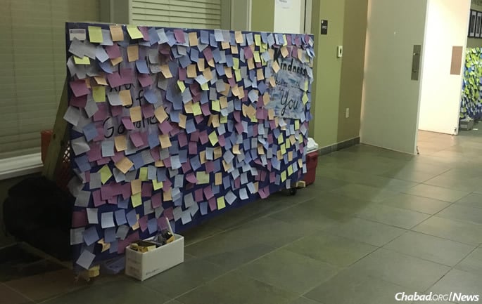 A wall of goodness where people can write and post their commitments for positive change and acts of kindness was set up at Parkland Recreation and Enrichment Center, seeing more notes added each day.