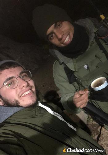 Sometimes, a hot cup of coffee and some friendship is just what a soldier on duty needs.