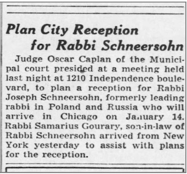 Citywide efforts were made to greet the Rebbe, who was coming to Chicago for the second time. (Chicago Tribune, Jan. 6, 1942)