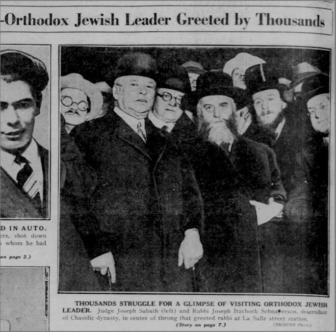 The Rebbe&#39;s arrival in Chicago merited a photograph on the back of the Feb. 10, 1930, Chicago Daily Tribune and an extensive article within its pages.