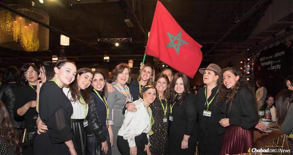 Chana Banon, third from right, with a delegation of women from Morocco at the International Conference of Chabad Women Emissaries. (Photo: Kinus.com)