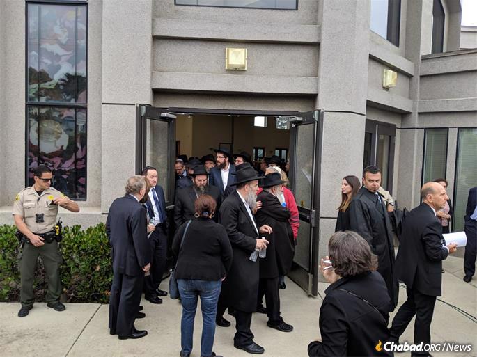 A overflow crowd of visitors filled Chabad of Poway, Calif.
