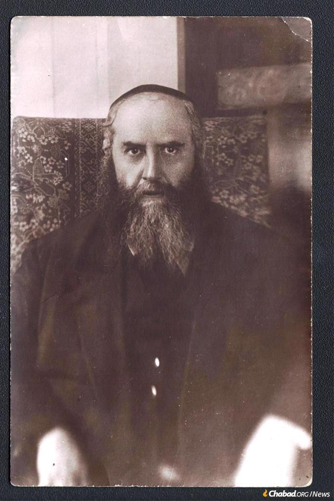 Another version of the portrait of Rabbi Yosef Yitzchak, this one originating with the Marozov family in Leningrad. The reverse bears a stamp from a photo studio located around the corner from the Rebbe&#39;s home and synagogue at Mochovaya 22, and the photo was smuggled out of the Soviet Union in 1946. (Courtesy: Rabbi Sholom Ber Chaikin)