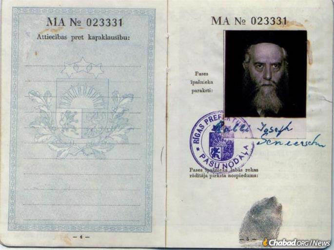 The portrait Rabbi Meir Chaim Chaikin had in Tbilisi of the Rebbe appears on Rabbi Yosef Yitzchak&#39;s Latvian passport, issued in 1934.