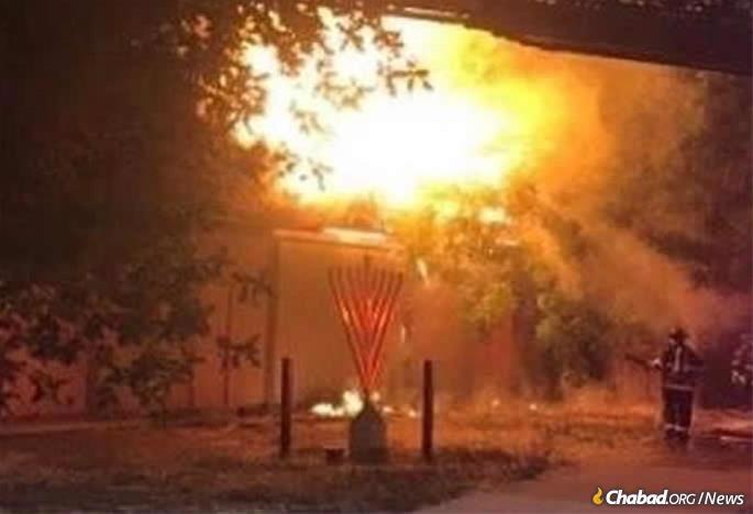 A suspicious fire that began outside of the Chabad center in Pleasanton, Calif., incinerated the back half of the building.