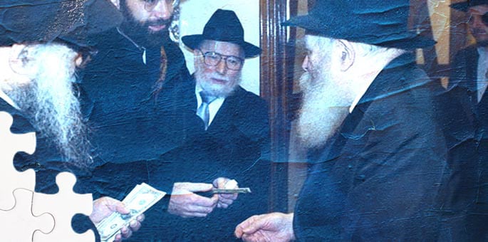Cantor Malovany requesting a blessing for his son from the Rebbe (JEM / The Living Archive).