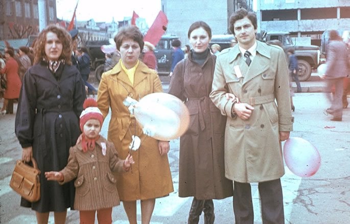With my mom and her coworkers at a mandatory May 1st Communist parade.