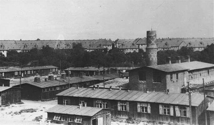 Biesinitzer Grund (Goerlitz) concentration camp, a subcamp of Gross-Rosen, after liberation. Poland, May 1945. (Photo: US Holocaust Memorial Museum, courtesy of Teddy Znamirowski.)