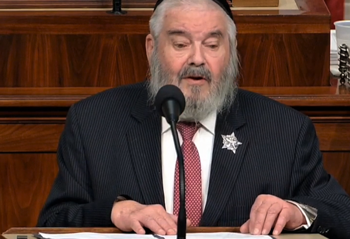 Rabbi Avraham Hakohen “Romi” Cohn, a Holocaust survivor, delivers the opening prayer before the U.S. House of Representatives on Jan. 29, 2020. (Photo: Courtesy of the Office of New York Rep. Max Rose)