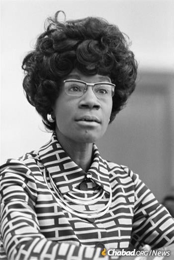 When Shirley Chisholm was elected to represent parts of Brooklyn that included Crown Heights, she became the first African-American woman to enter Congress. She would early on receive an important piece of advice during a meeting with one of her constituents, the Rebbe. (Credit: Thomas J. O'Halloran, U.S. News & World Report via Wikimedia Commons)