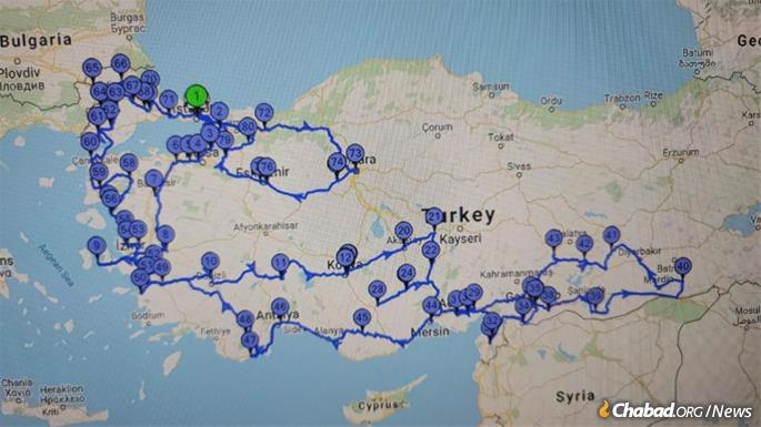 A map of Rabbi Chitrik&#39;s journey.