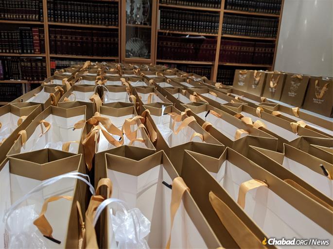 Rosh Hashanah-to-go kits are prepared at Chabad of Battersea in Central London.