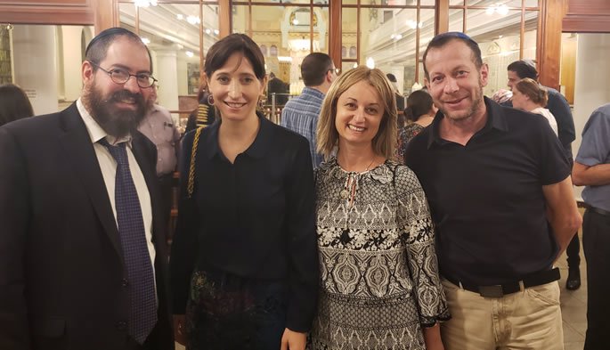 Rabbi Yochonon and Leah Goldman with Sofya and Sasha Tamarkin at B'nai Abraham Chabad in Philadelphia, July 2021.