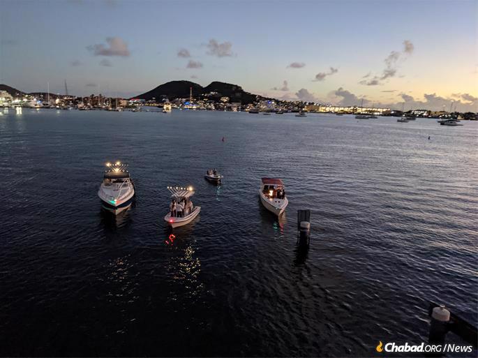 Floating menorahs in St. Maarten/Martin in the Caribbean