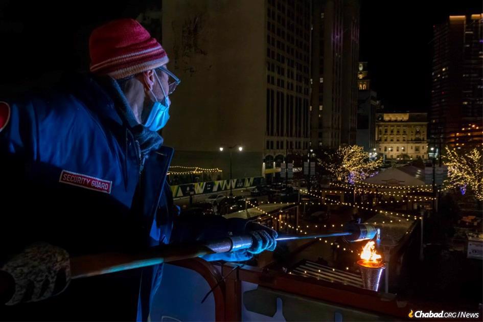 Journalist Danny Fenster, who was recently released from prison in Myanmar, was honored at the annual menorah-lighting in Detroit, his home town. (Photo: Tih Penfil)