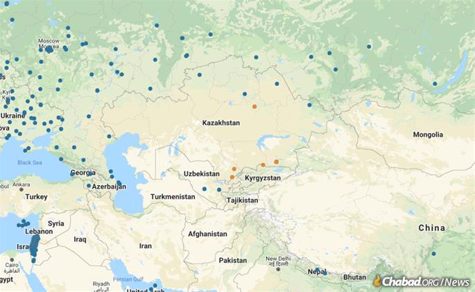 Resource-rich Kazakhstan is the largest country in Central Asia. (Map: Chabad Locator/Google)