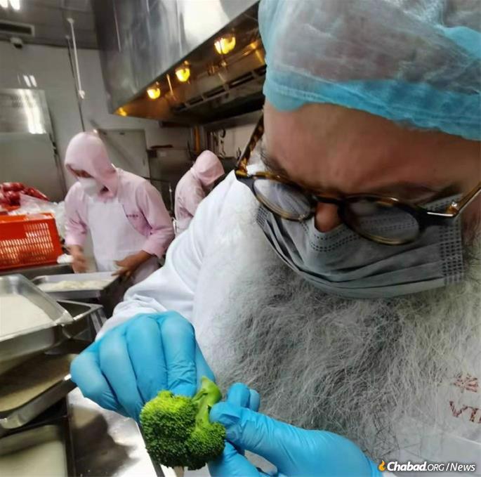 Freundlich must single-handedly inspect every head of cabbage, every floret of broccoli and every lettuce leaf to rule out any bugs, and examine thousands of eggs for blood spots that would render them unfit for kosher use.