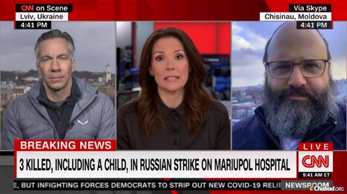 CNN interviewed Chabad Rabbi Avraham Berkowitz, who is currently in Moldova, where Chabad-Lubavitch has been bringing thousands of Jewish refugees.