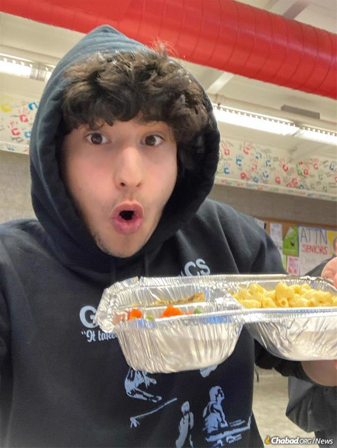 Student Brayden Kleeberg is ready to enjoy his kosher lunch.