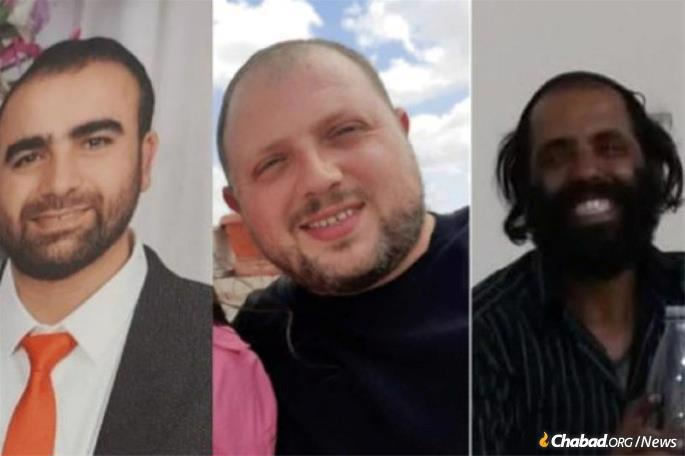 From left: Boaz Gol, 49, Oren Ben Yiftach, 35, and Yonatan Havakuk, 44, were murdered by terrorists in Elad, Israel. Between the three men, they leave behind 16 orphans.