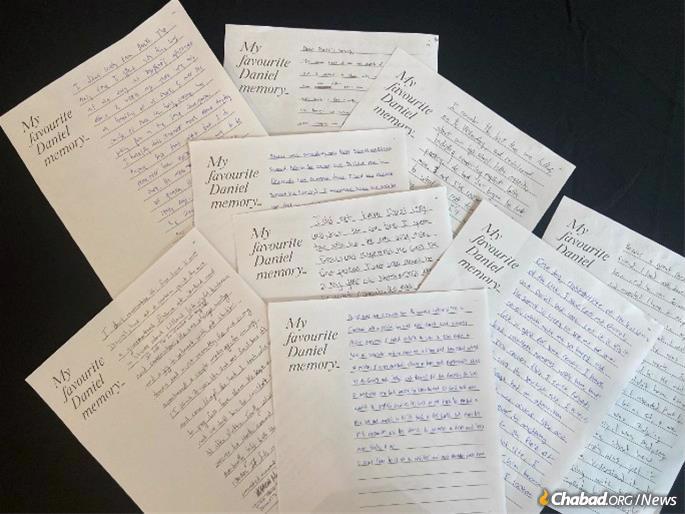 Students at Northwestern wrote their memories of Daniel Perelman for Chabad to send to his family.