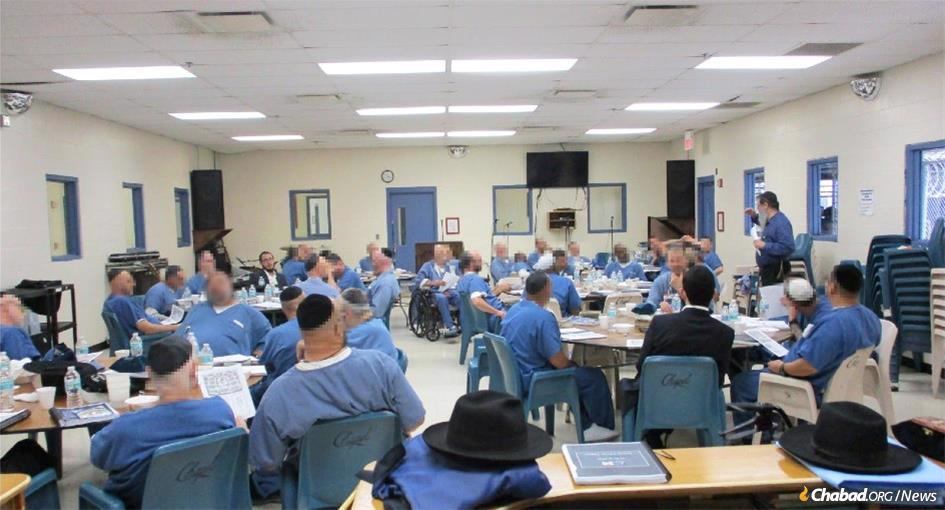 Rabbis from the Aleph Institute give a Torah-study class at a correctional facility. Such classes will now be eligible for credit in federal early-release programs.