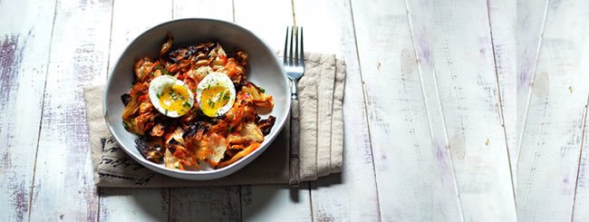 Vegetarian: Harissa Roasted Cabbage with Softboiled Eggs