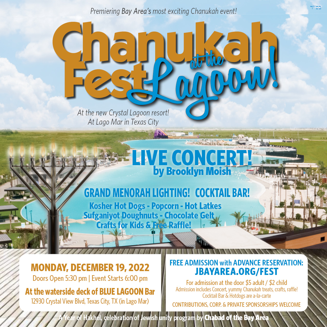ChanukahFest at the Lagoon - Monday, Dec. 19, 2022 - At Waterside Deck of BLUE LAGOON Bar in Lago Mar, Texas City, TX