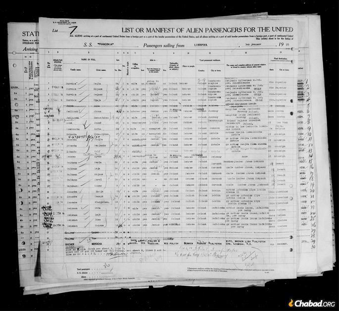 The 1925 ship manifest on which Mordechai Brener was stamped &quot;deported&quot; by officials at Ellis Island.