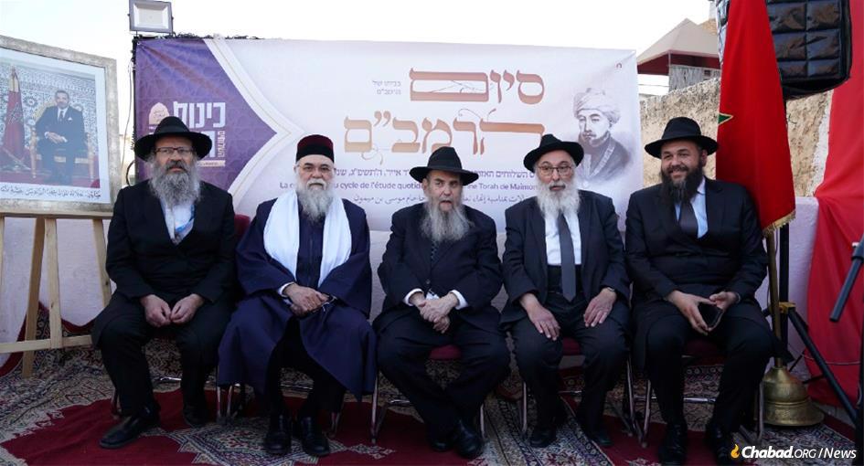 From left: Rabbi Mendel Raskin, Rabbi Dovid Banon, Rabbi Moshe Kotlarsky, Rabbi Yosef Matusof and Rabbi Levi Banon in Fez, Morocco. - Photo by Avi Winner/Merkos 302