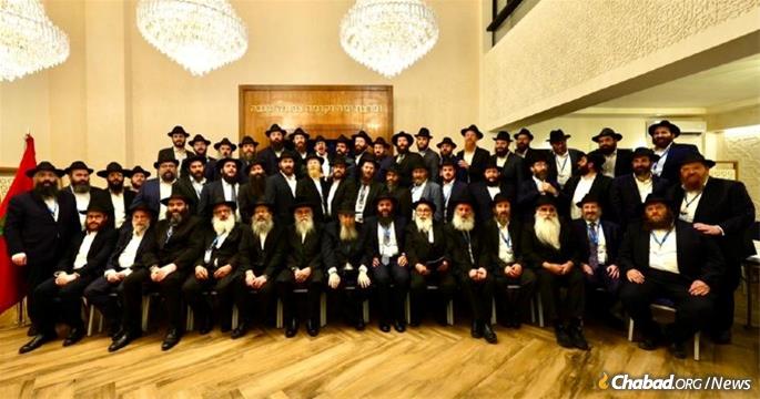 Most of the nearly 60 Chabad-Lubavitch emissaries who gathered in Casablanca.