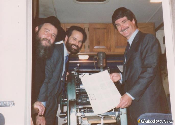 In the 1970s, Grossman, right, helped Rabbi Cunin publish a local edition of the Tanya. - Photo courtesy Chabad of the West Coast