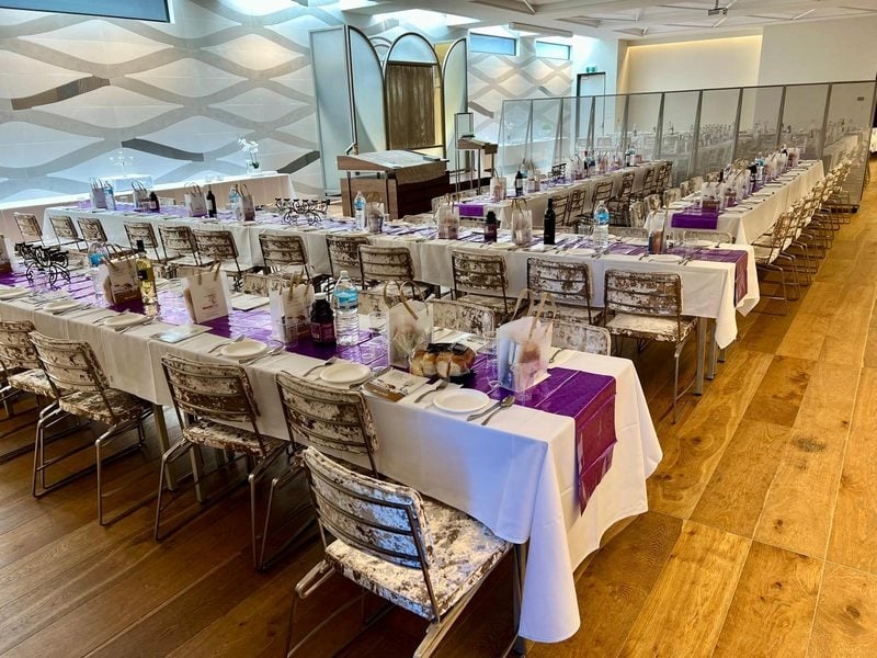 Shabbat dinner tables set at Nefesh