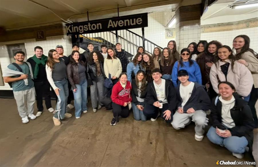 The Chapman University group in Brooklyn, in the train station outside Chabad World Headquarters.