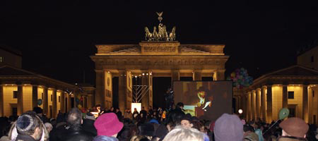 Hundreds join Chabad-Lubavitch at the Bradenton Gate in Berlin, Germany, for a menorah lighting.