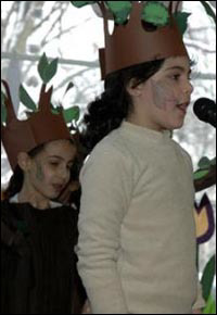 Children perform in a Tu B’Shevat drama at the Chabad-Lubavitch center in Berlin.