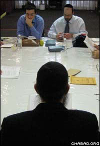 Rabbi Ronnie Fine presides over the daily Tanya class at Chabad Queen Mary in Montreal.