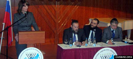A panel of community leaders participate in a question-and-answer session at the fourth Congress of the Federation of Jewish Communities of the Former Soviet Union.