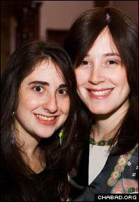 Chanie Chein, right, co-director of the Chabad-Lubavitch Jewish Student Center at Brandeis University, and one of her student leaders