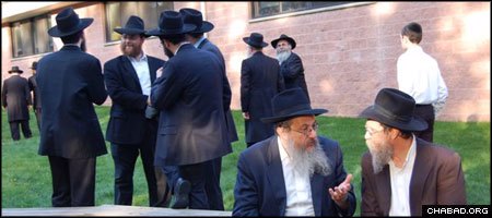 Chabad-Lubavitch emissaries congregate during of a regional conference of more than 100 New York and New England rabbis held in New City, N.Y.