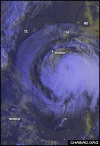 At 230 miles southeast of Galveston, Texas, shortly before landfall on Friday, Hurricane Ike packed 105 mph winds, making it a Category 2 storm. (Image: NOAA)