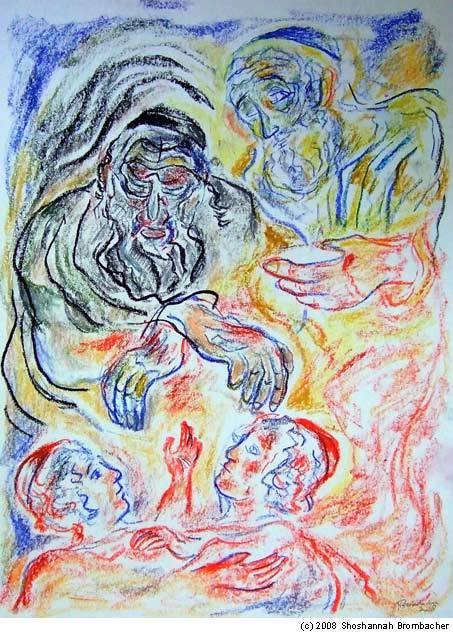 &quot;Jacob Blesses Joseph&#39;s Children&quot; by Shoshannah Brombacher; pastel and ink on paper , 16 X 12 inches, New York, 2008